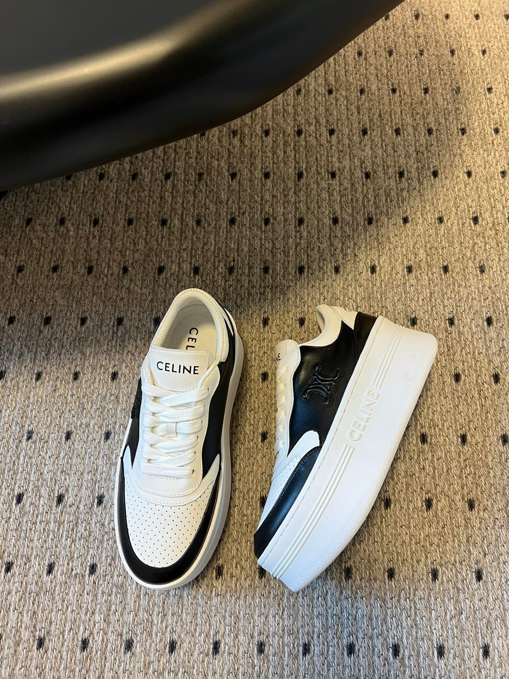 BLOCK SNEAKER WITH TRIOMPHE IN WHITE MIX BLACK CALFSKIN