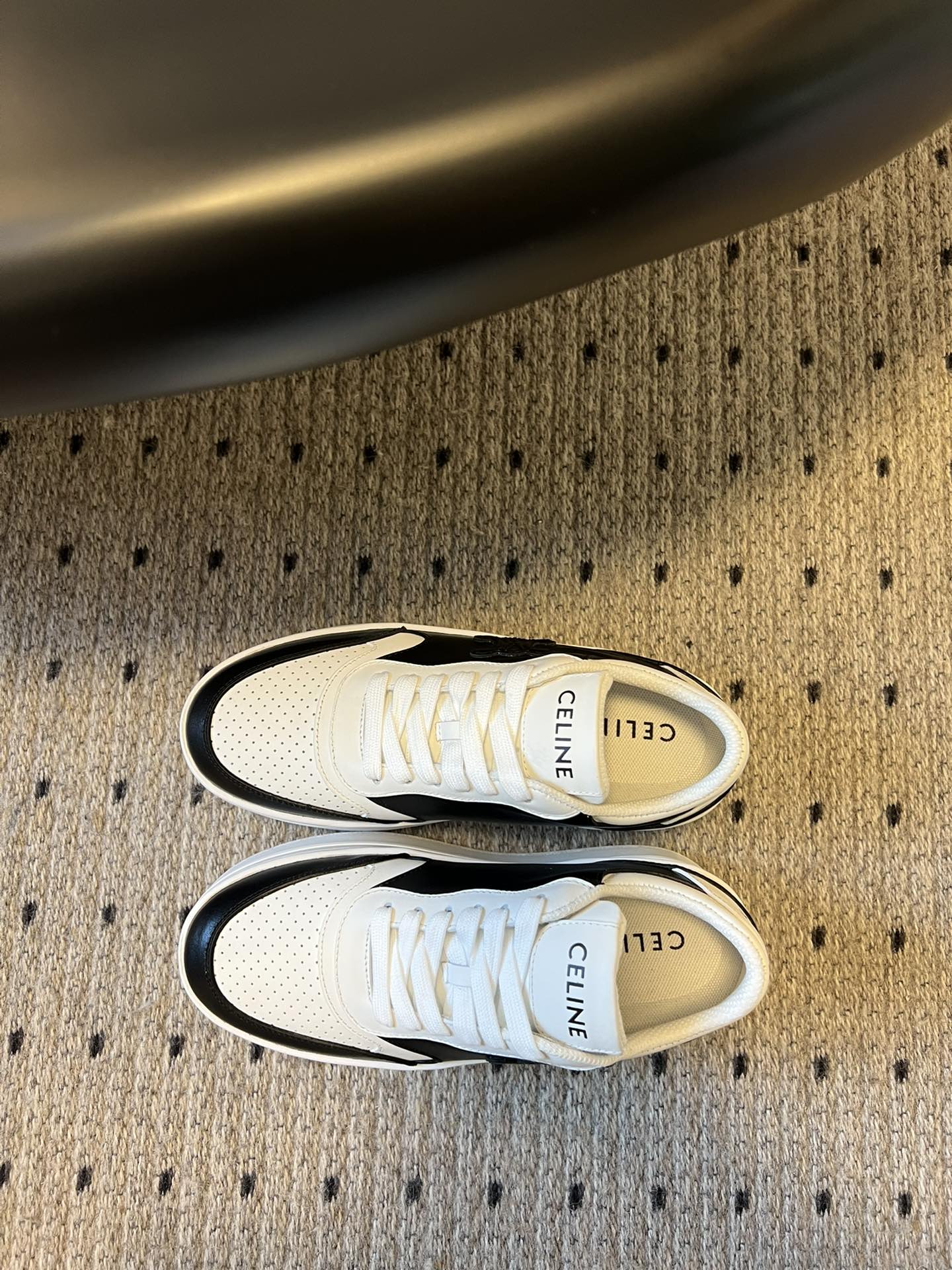 BLOCK SNEAKER WITH TRIOMPHE IN WHITE MIX BLACK CALFSKIN