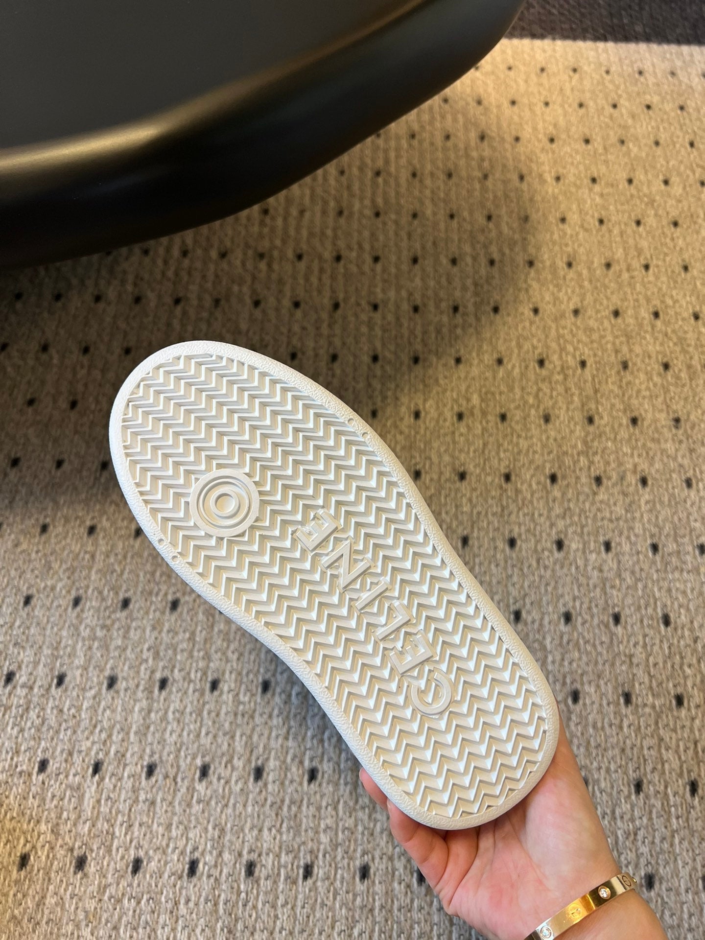 BLOCK SNEAKER WITH TRIOMPHE IN WHITE MIX SAND BROWN CALFSKIN