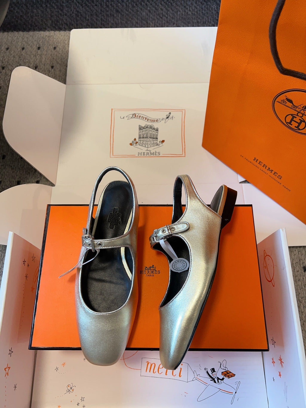 KLEO SLINGBACK IN SILVER CALFSKIN