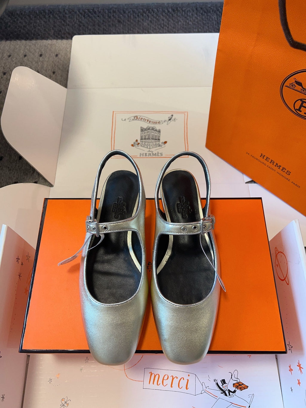 KLEO SLINGBACK IN SILVER CALFSKIN