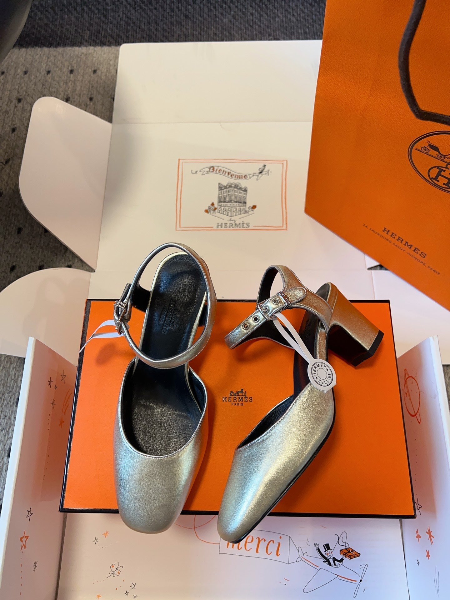 KLEO HIGH SLINGBACK IN SILVER CALFSKIN