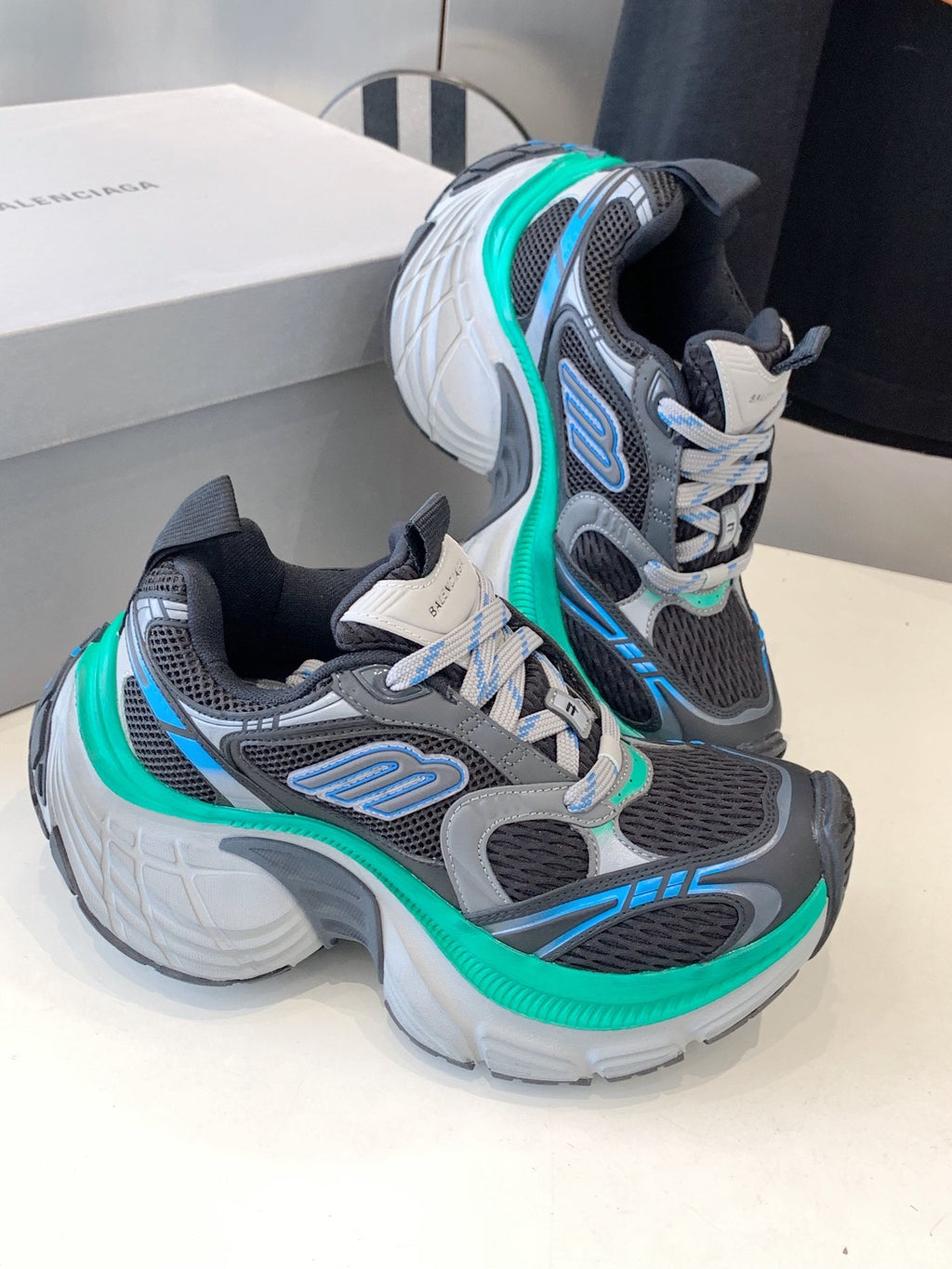 DAD SHOES IN GRAY MIX MINT GREEN AND BLUE MESH AND CALFSKIN