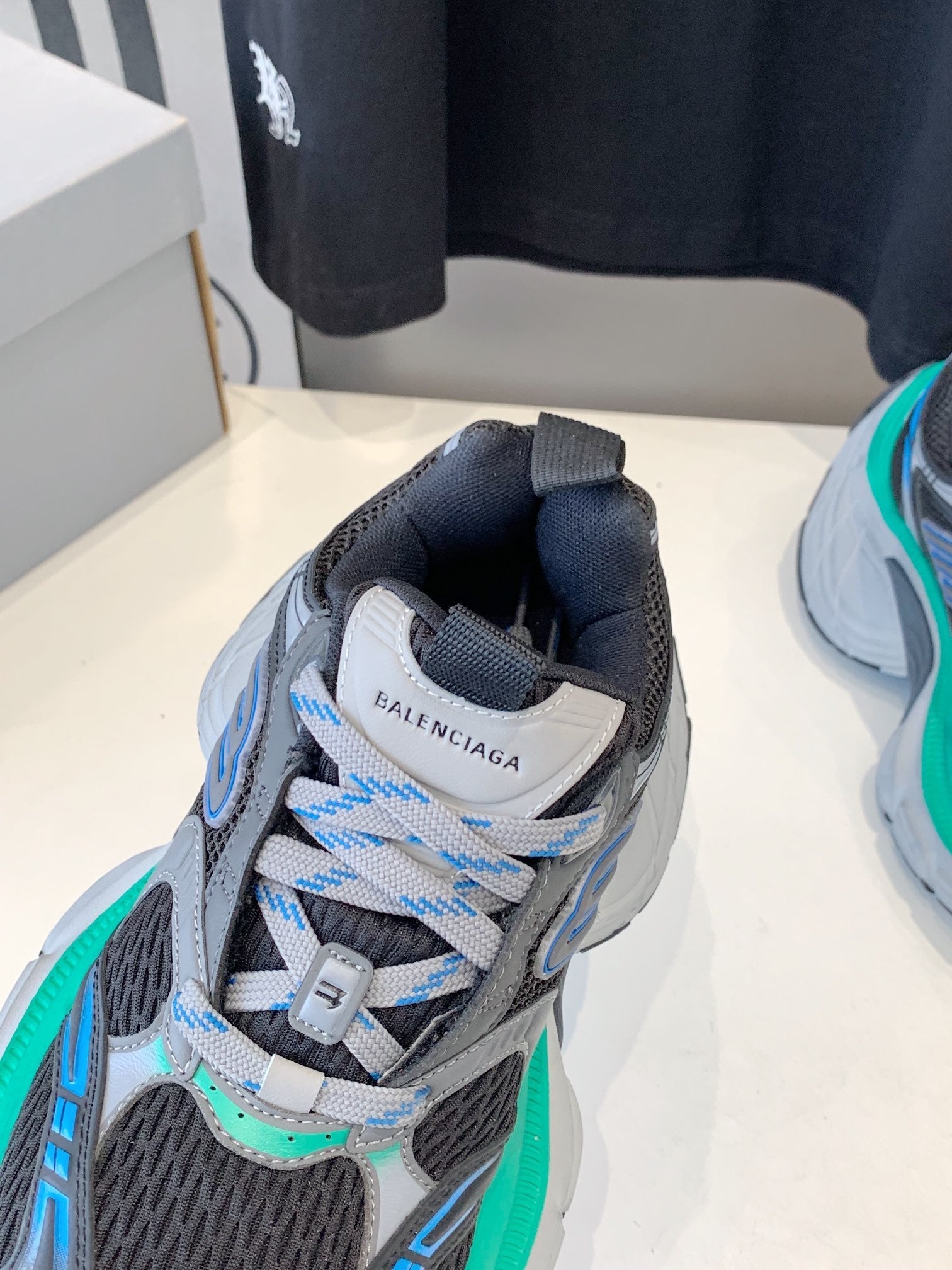 DAD SHOES IN GRAY MIX MINT GREEN AND BLUE MESH AND CALFSKIN