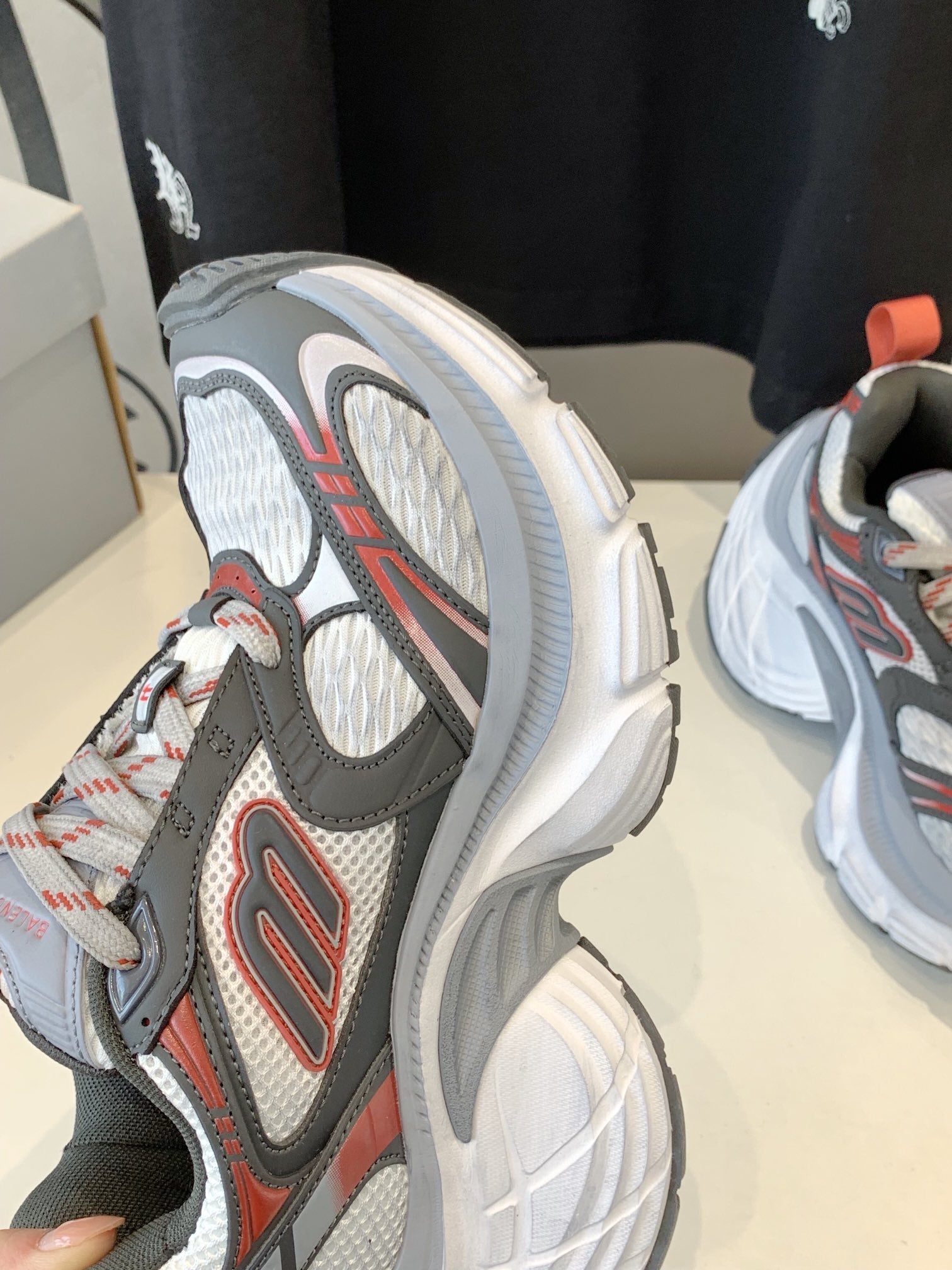 DAD SHOES IN GREY RED WHITE MESH AND CALFSKIN