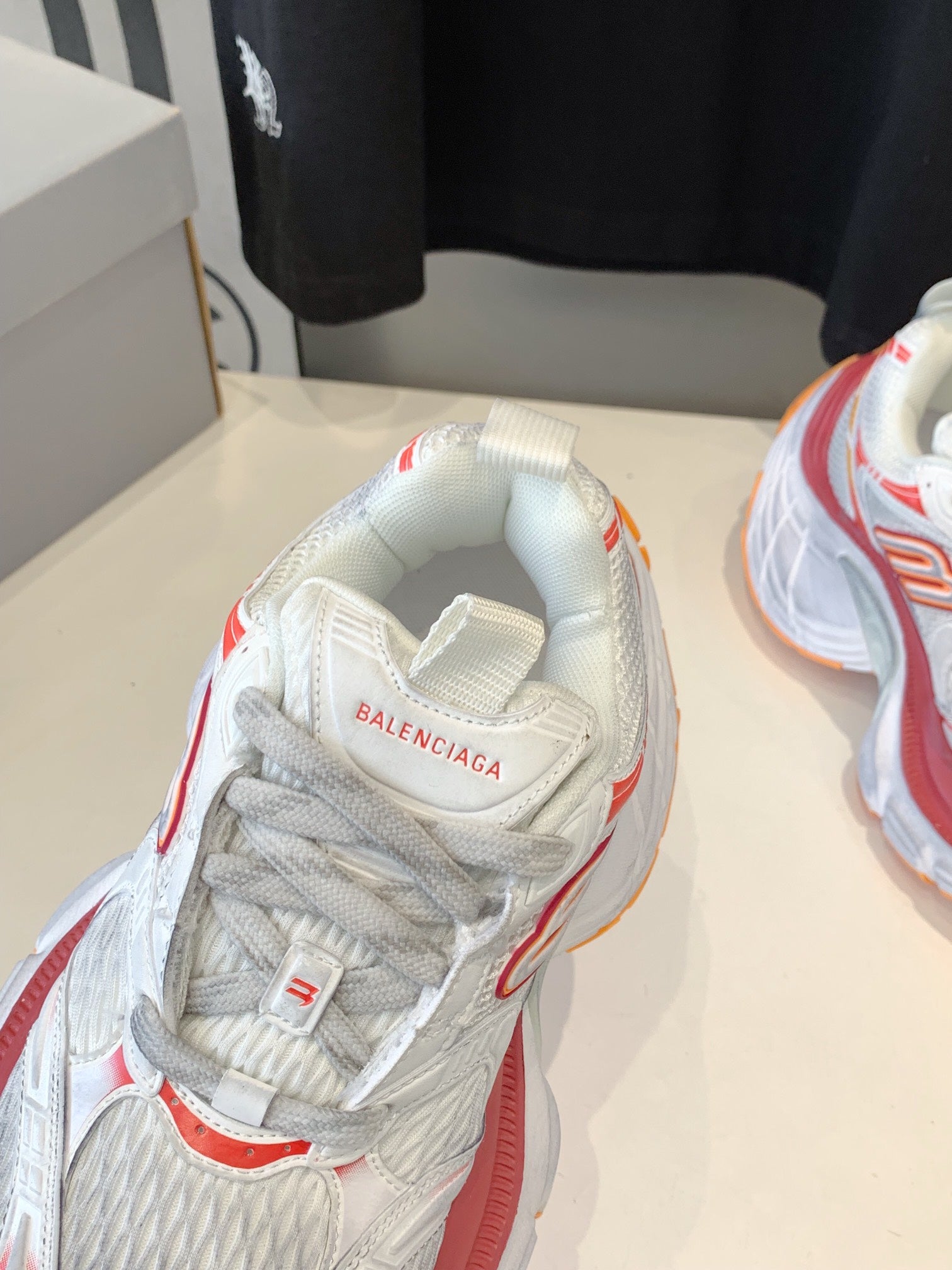 DAD SHOES IN RED ORANGE AND DUST WHITE MESH AND CALFSKIN