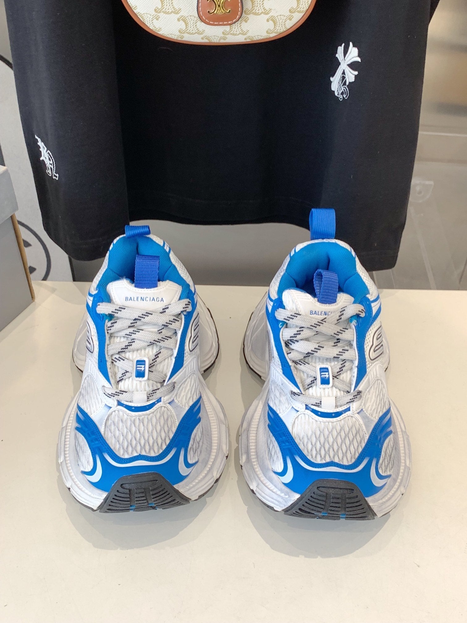 DAD SHOES IN WHITE MIX BLUE MESH AND CALFSKIN