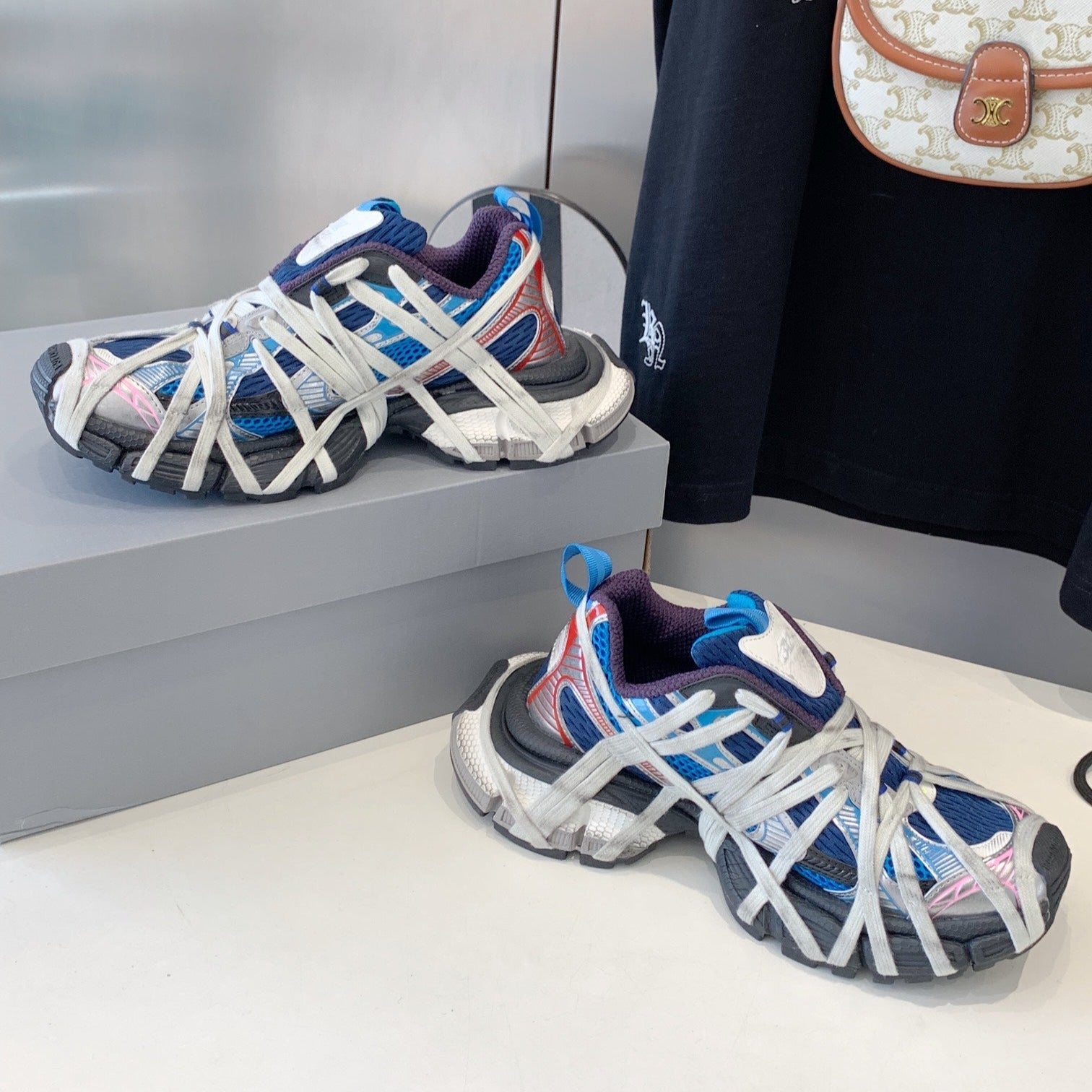 3XL EXTREME LACE SNEAKER BLUE MIX PINK SILVER AND RED