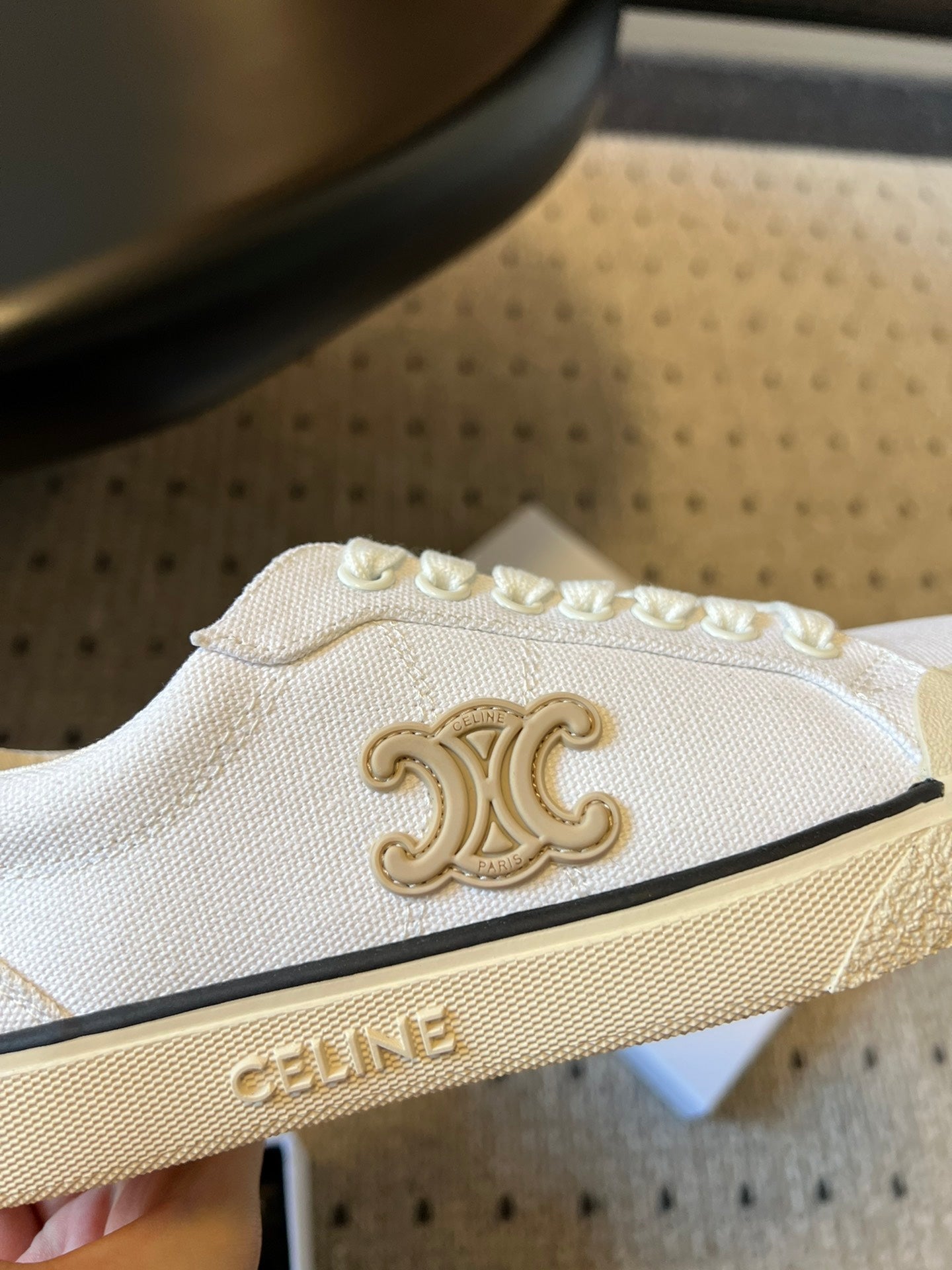 TRAINER LOW LACE-UP SNEAKER IN WHITE MIX BEIGE CANVAS