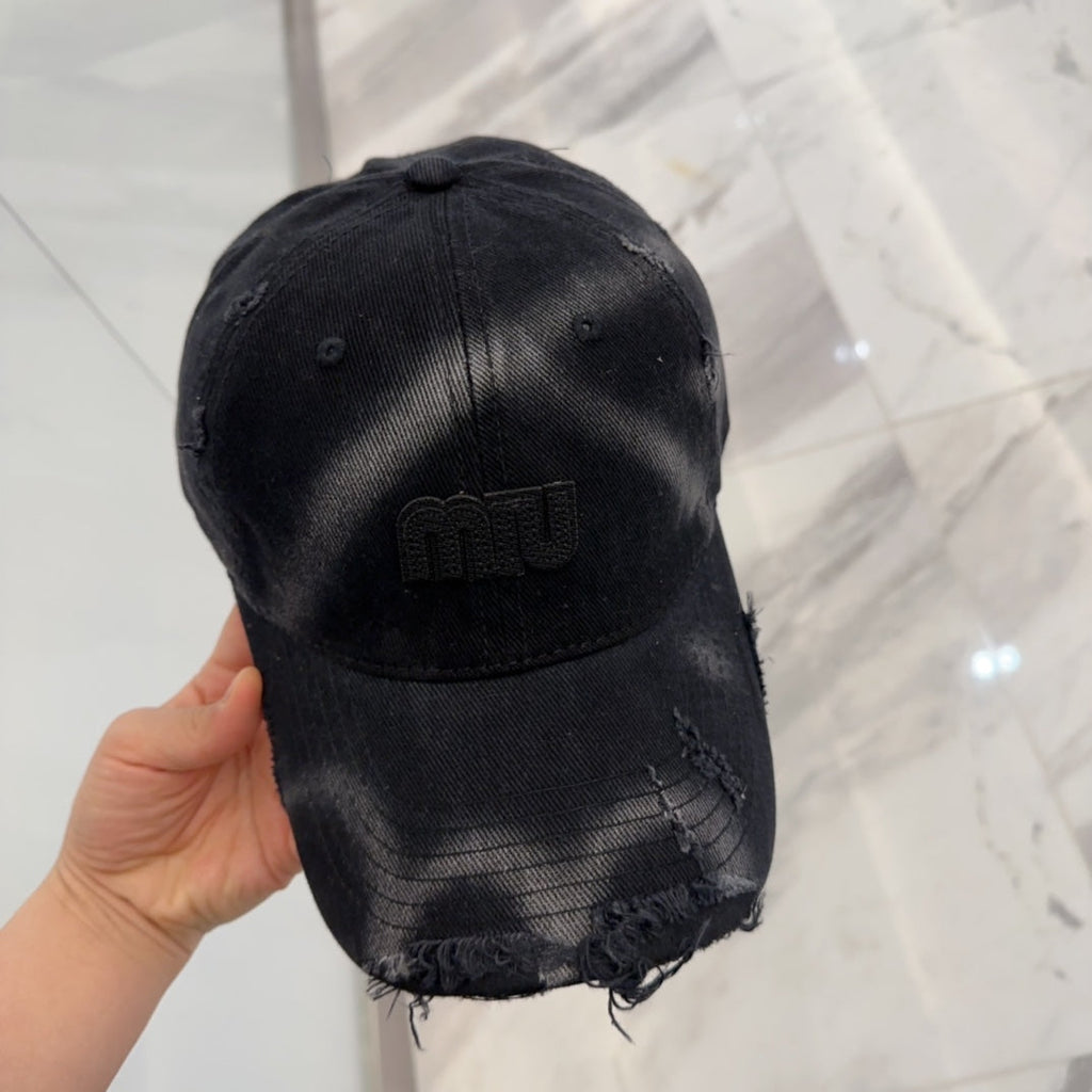 MM BASEBALL CAP IN BLACK DISTRESSED FABRIC STYLE 4