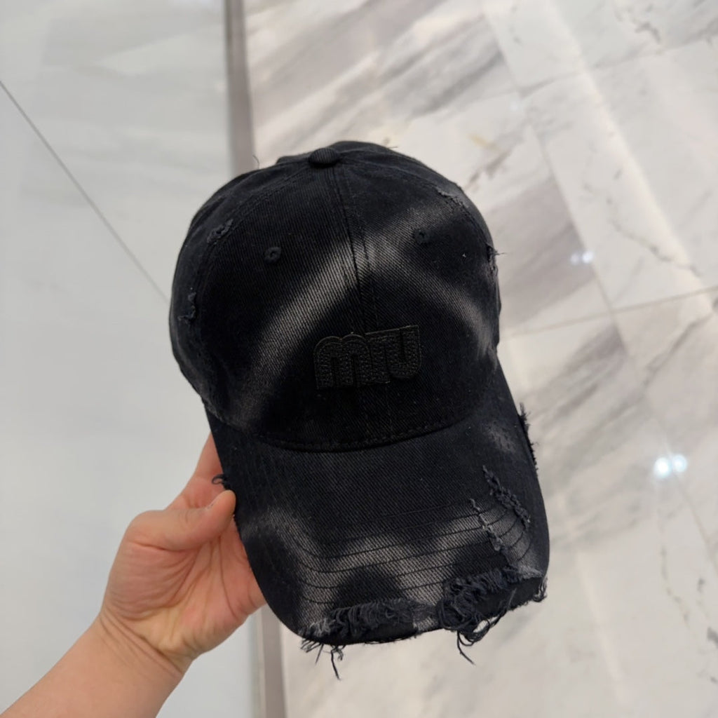 MM BASEBALL CAP IN BLACK DISTRESSED FABRIC STYLE 4