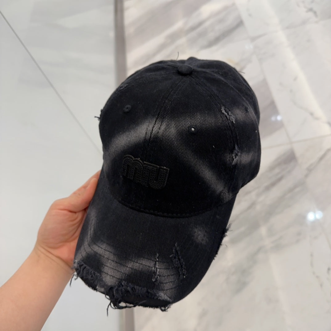 MM BASEBALL CAP IN BLACK DISTRESSED FABRIC STYLE 4