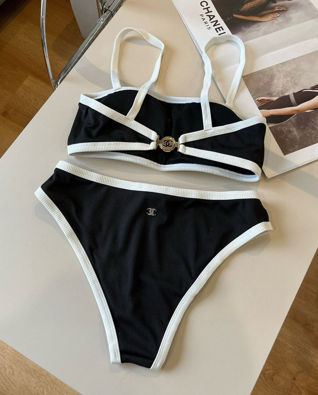 CC BIKINI SWIMSUIT SET BLACK WHITE 174796