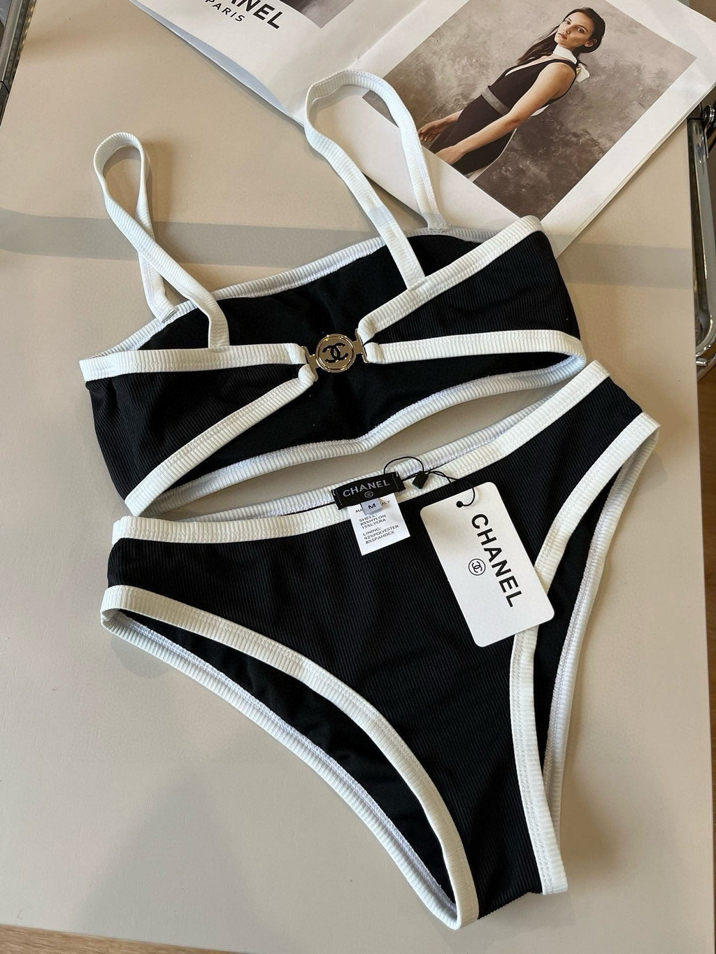 CC BIKINI SWIMSUIT SET BLACK WHITE 174796