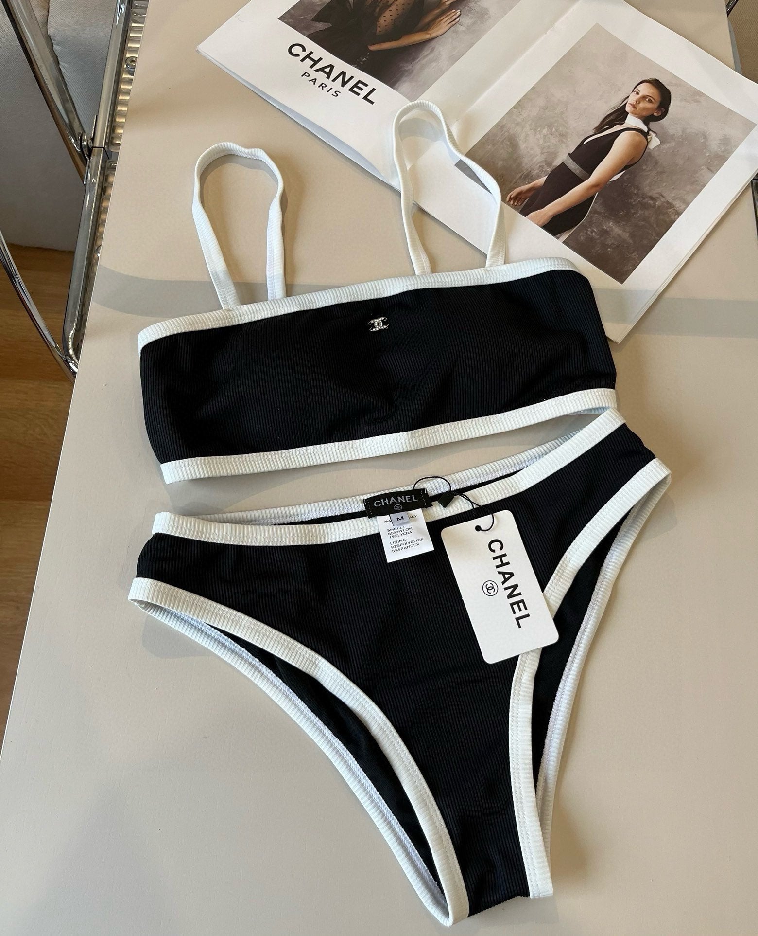 CC BIKINI SWIMSUIT SET BLACK WHITE 174796