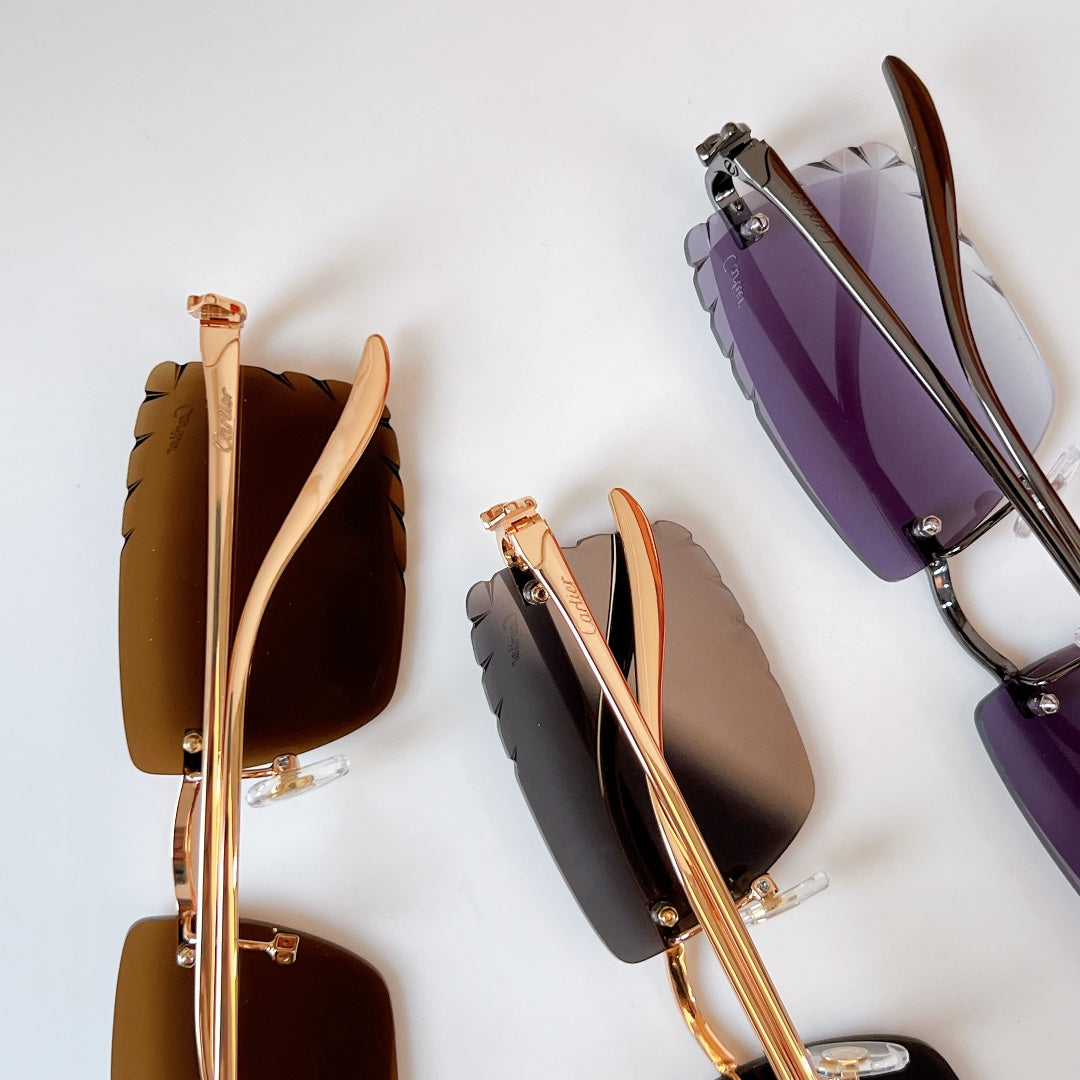 PANTHÈRE RIMLESS RECTANGULAR FRAME SUNGLASSES CT0682S IN METAL