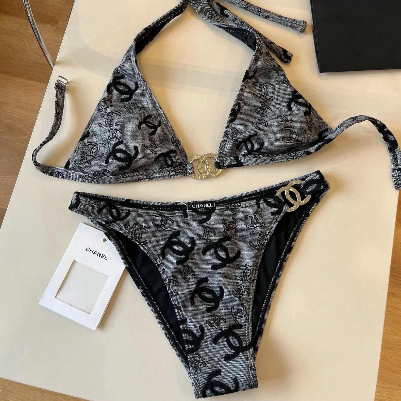 SWIMSUIT IN GREY AND BLACK PRINTED LOGO 604224