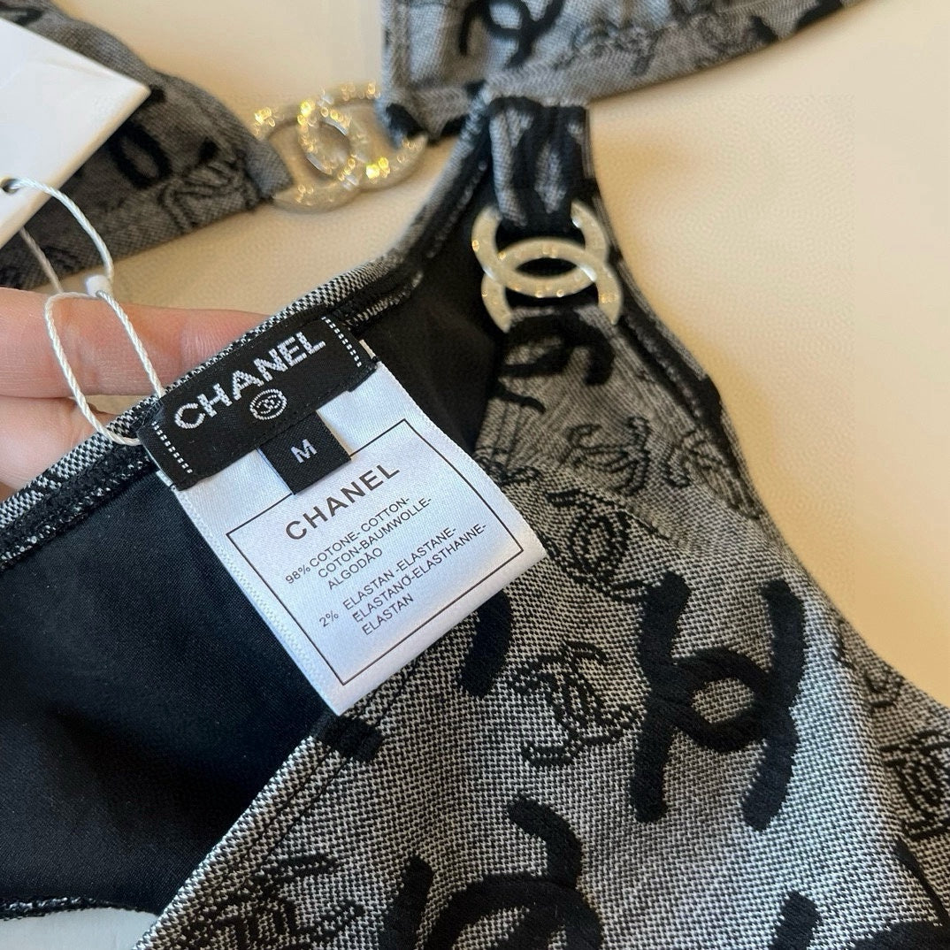 SWIMSUIT IN GREY AND BLACK PRINTED LOGO 604224