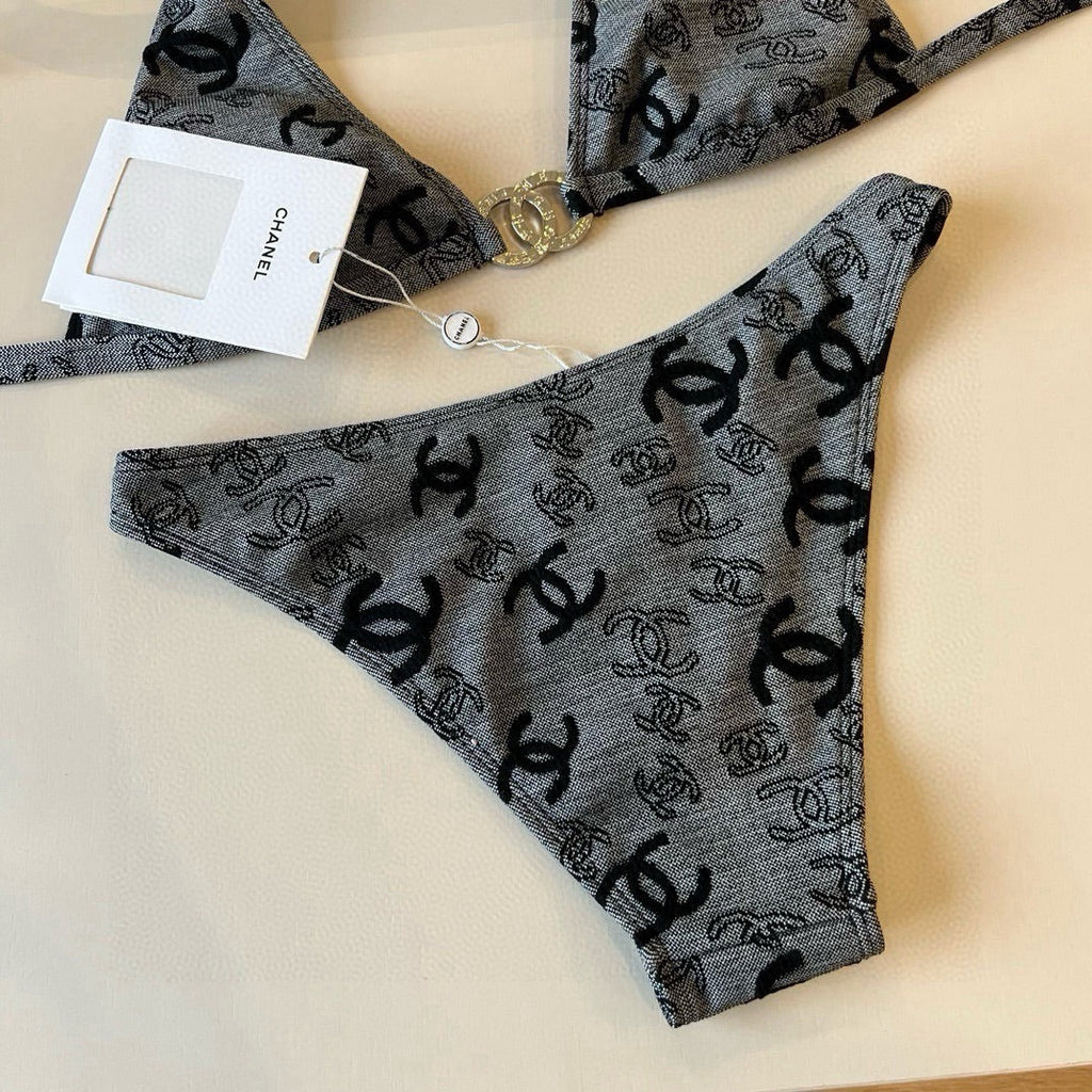 SWIMSUIT IN GREY AND BLACK PRINTED LOGO 604224