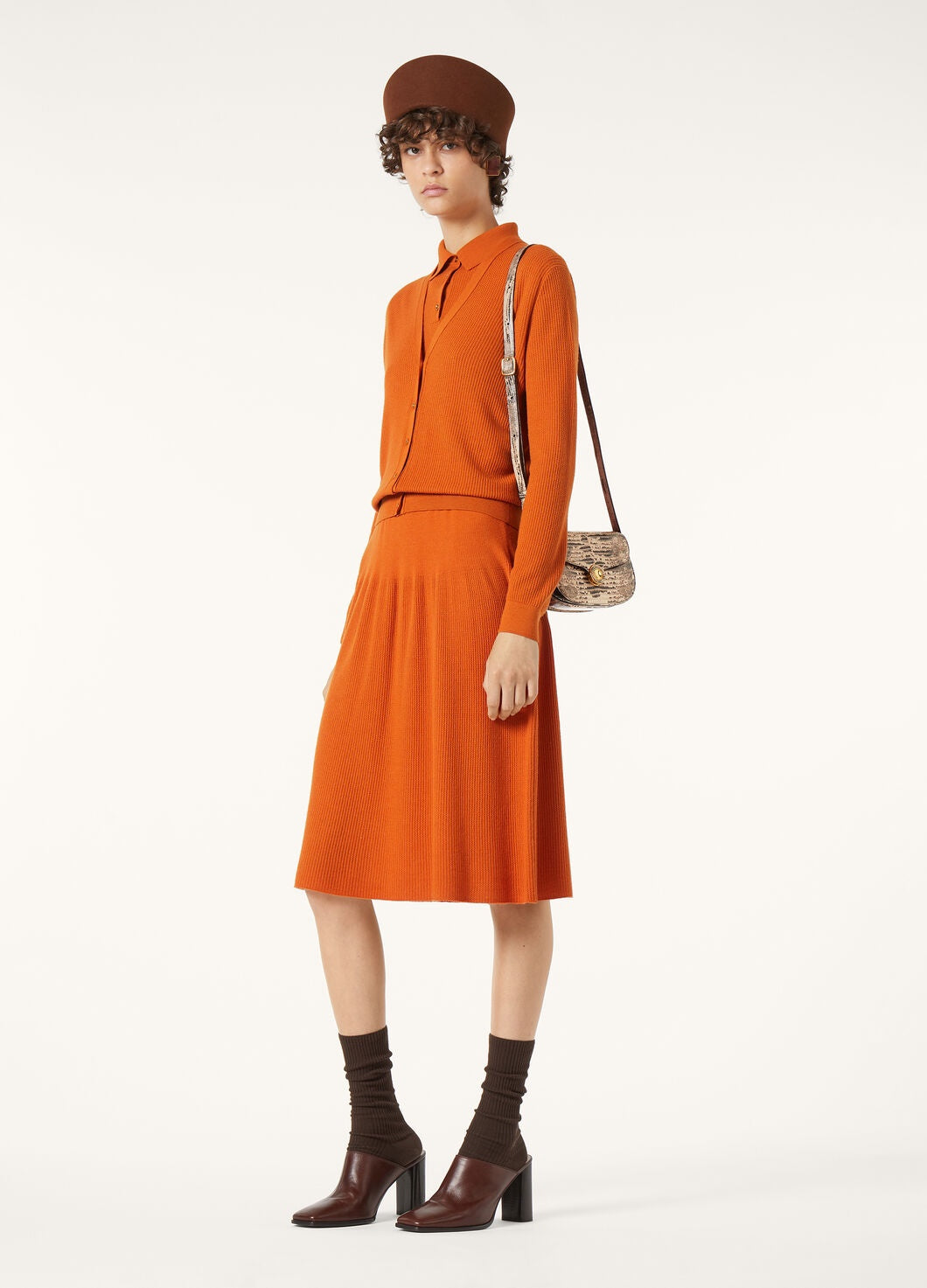 LP ORANGE KNIT MIDI SKIRT