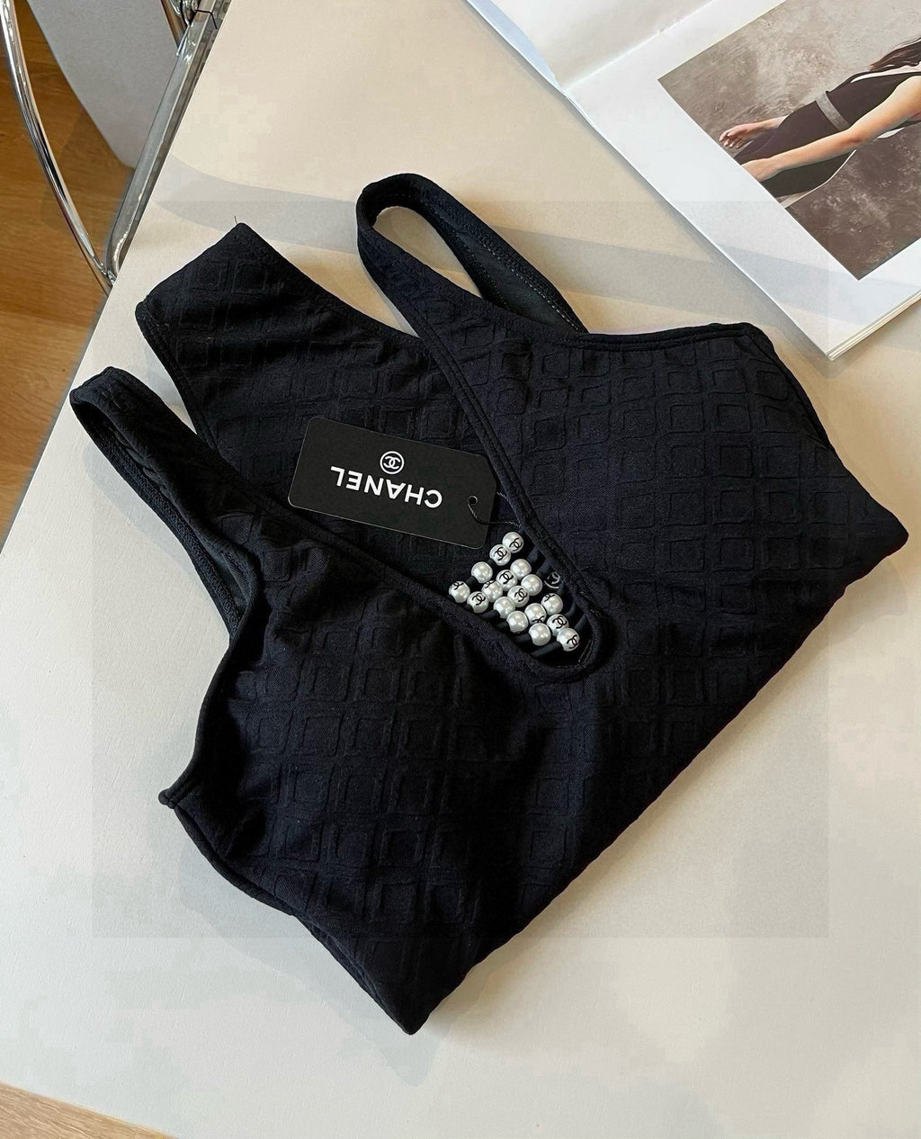 SWIMSUIT IN BLACK COTTON MIX PEARL PRINTED LOGO 627819