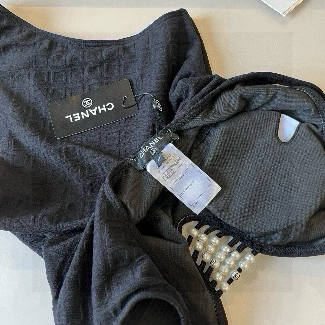 SWIMSUIT IN BLACK COTTON MIX PEARL PRINTED LOGO 627819