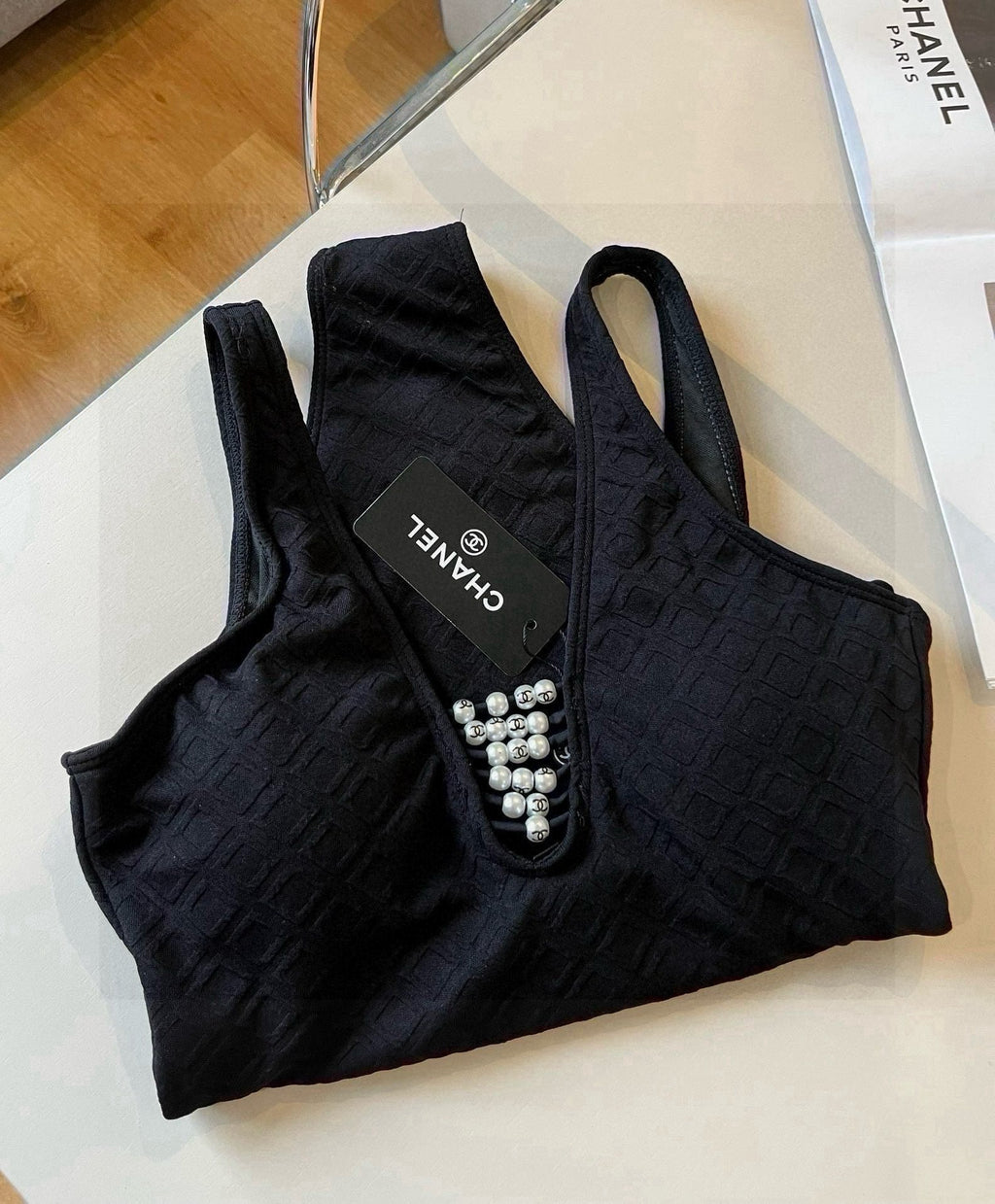 SWIMSUIT IN BLACK COTTON MIX PEARL PRINTED LOGO 627819