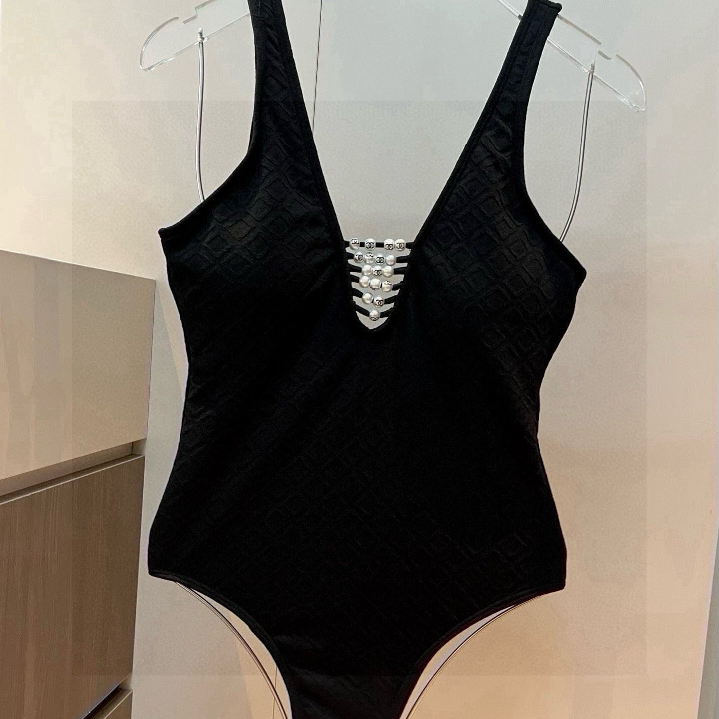 SWIMSUIT IN BLACK COTTON MIX PEARL PRINTED LOGO 627819