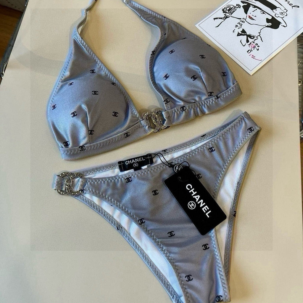 CC BIKINI SWIMSUIT SET IN GREY PRINTED LOGO 629237
