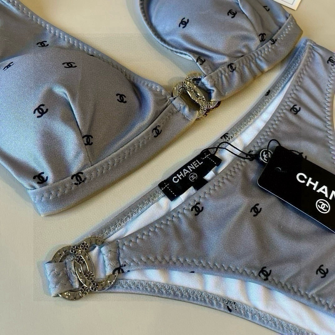 CC BIKINI SWIMSUIT SET IN GREY PRINTED LOGO 629237