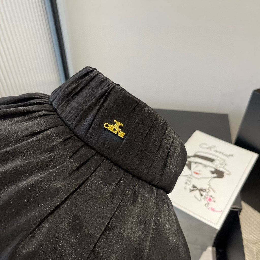 WIDE BRIM HALF HEAD HAT MODEL 650342 IN BLACK PLEATED SATIN