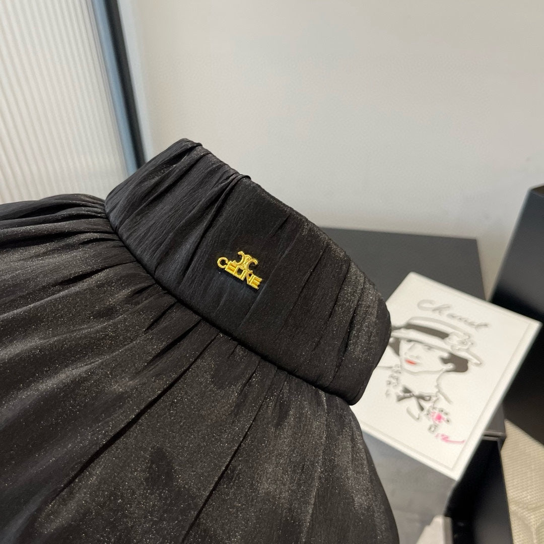 WIDE BRIM HALF HEAD HAT MODEL 650342 IN BLACK PLEATED SATIN