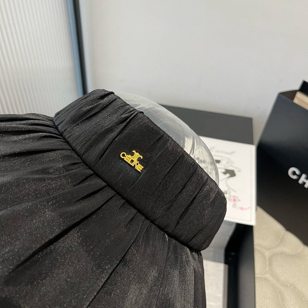 WIDE BRIM HALF HEAD HAT MODEL 650342 IN BLACK PLEATED SATIN