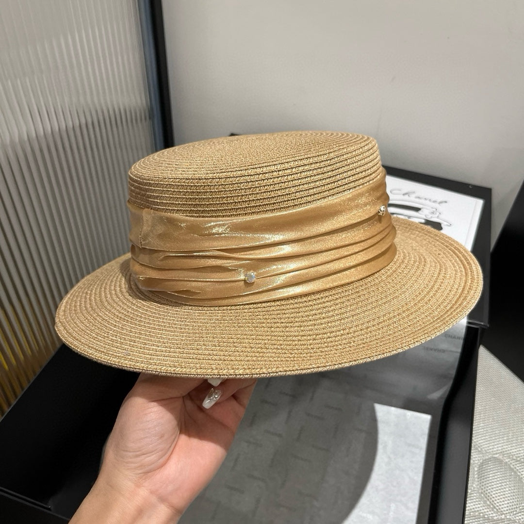 MM STRAW HAT IN BEIGE WITH RHINESTONE EMBELLISHED