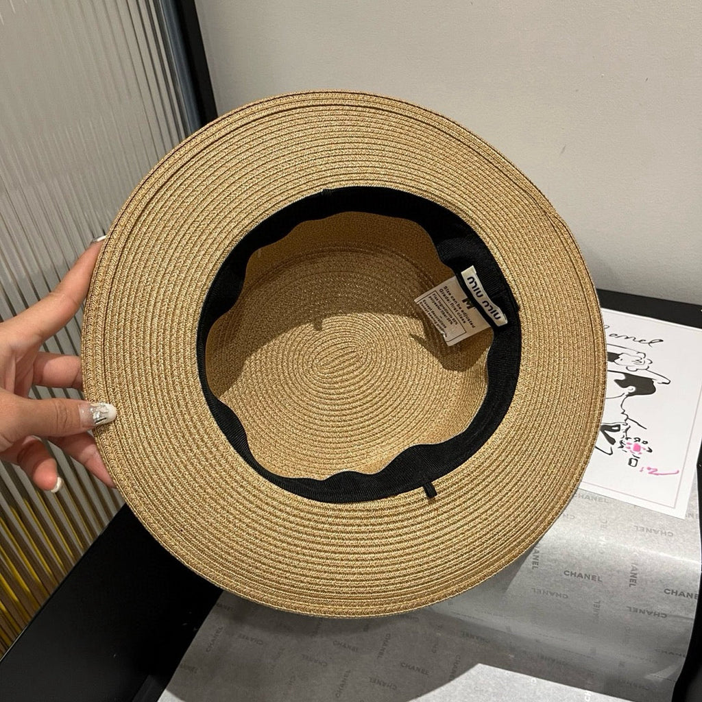 MM STRAW HAT IN BEIGE WITH RHINESTONE EMBELLISHED