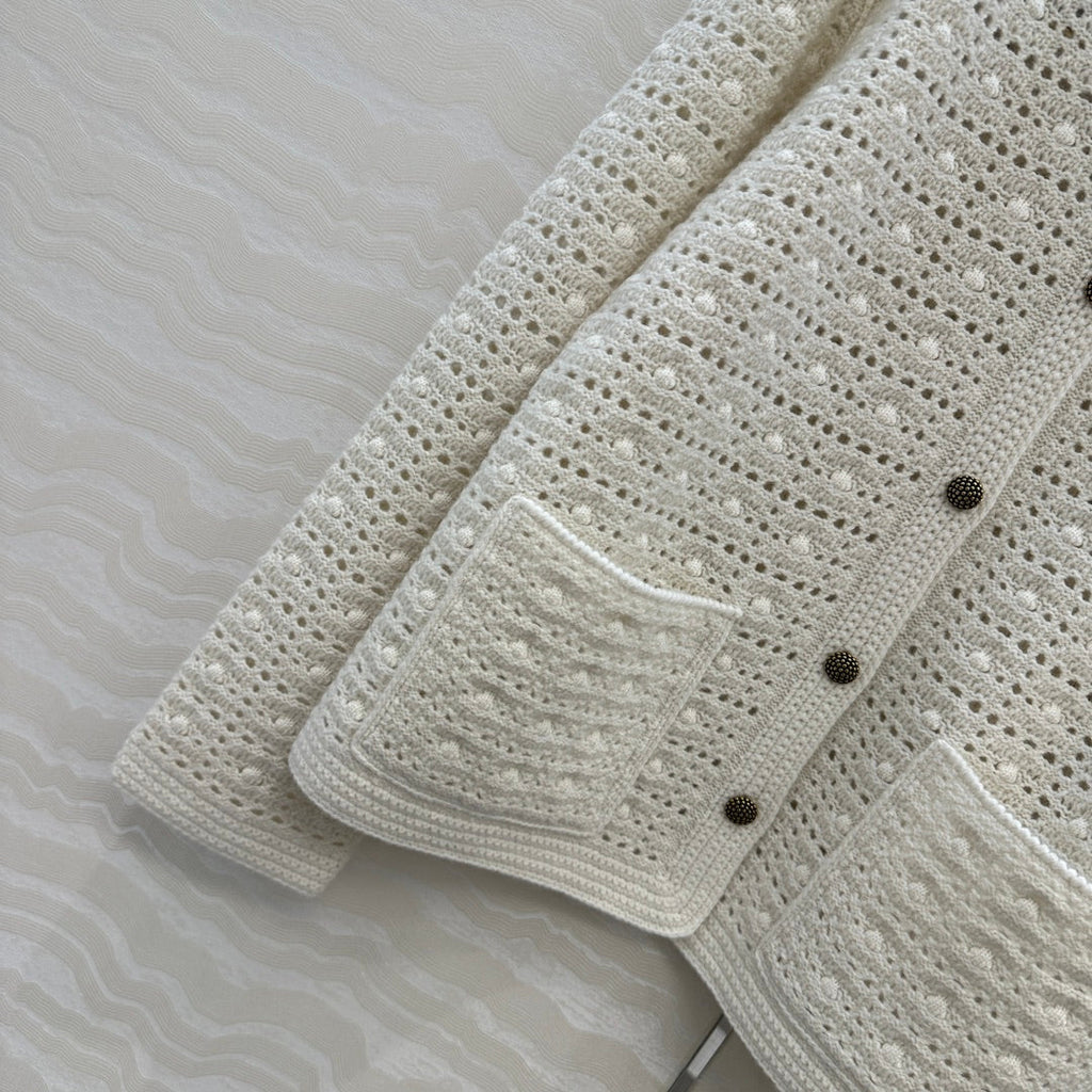 LP AROLA CROCHETED CARDIGAN IN WHITE WOOL