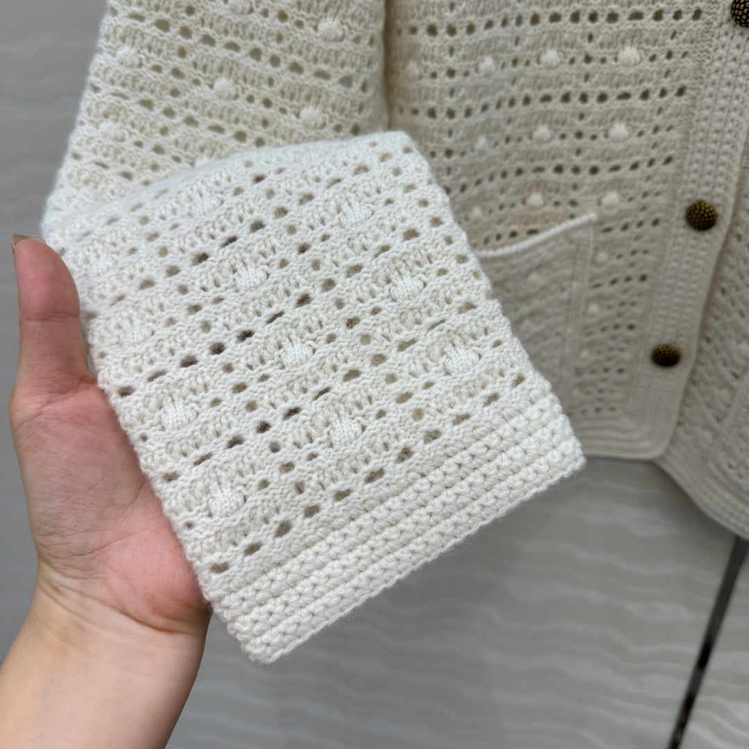 LP AROLA CROCHETED CARDIGAN IN WHITE WOOL