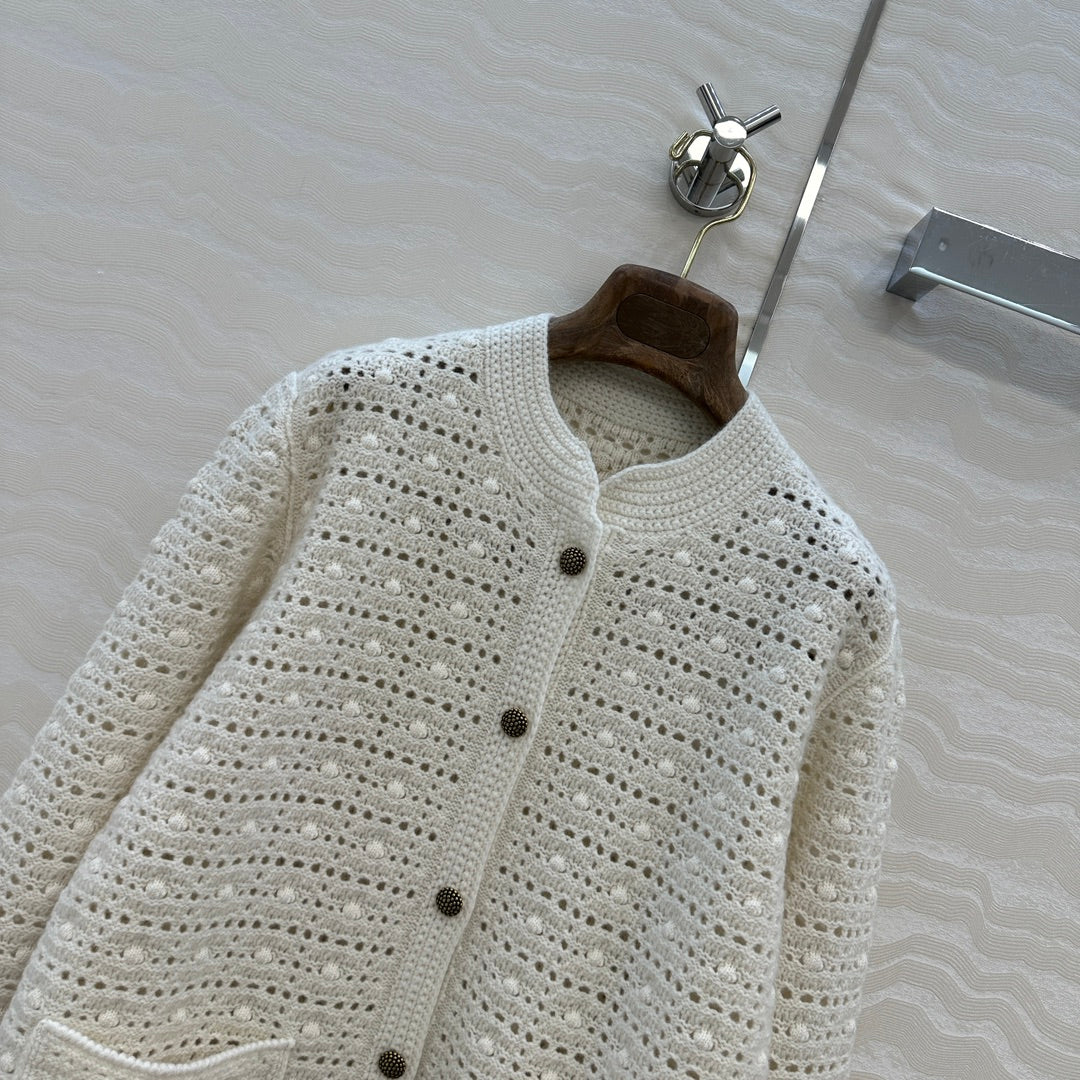 LP AROLA CROCHETED CARDIGAN IN WHITE WOOL