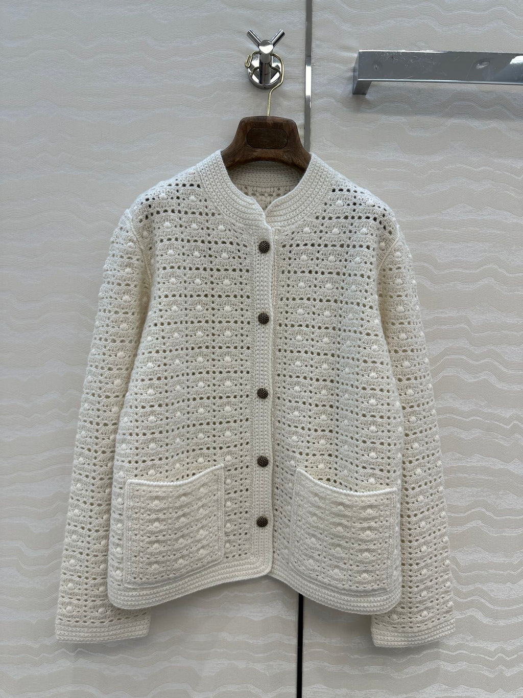 LP AROLA CROCHETED CARDIGAN IN WHITE WOOL