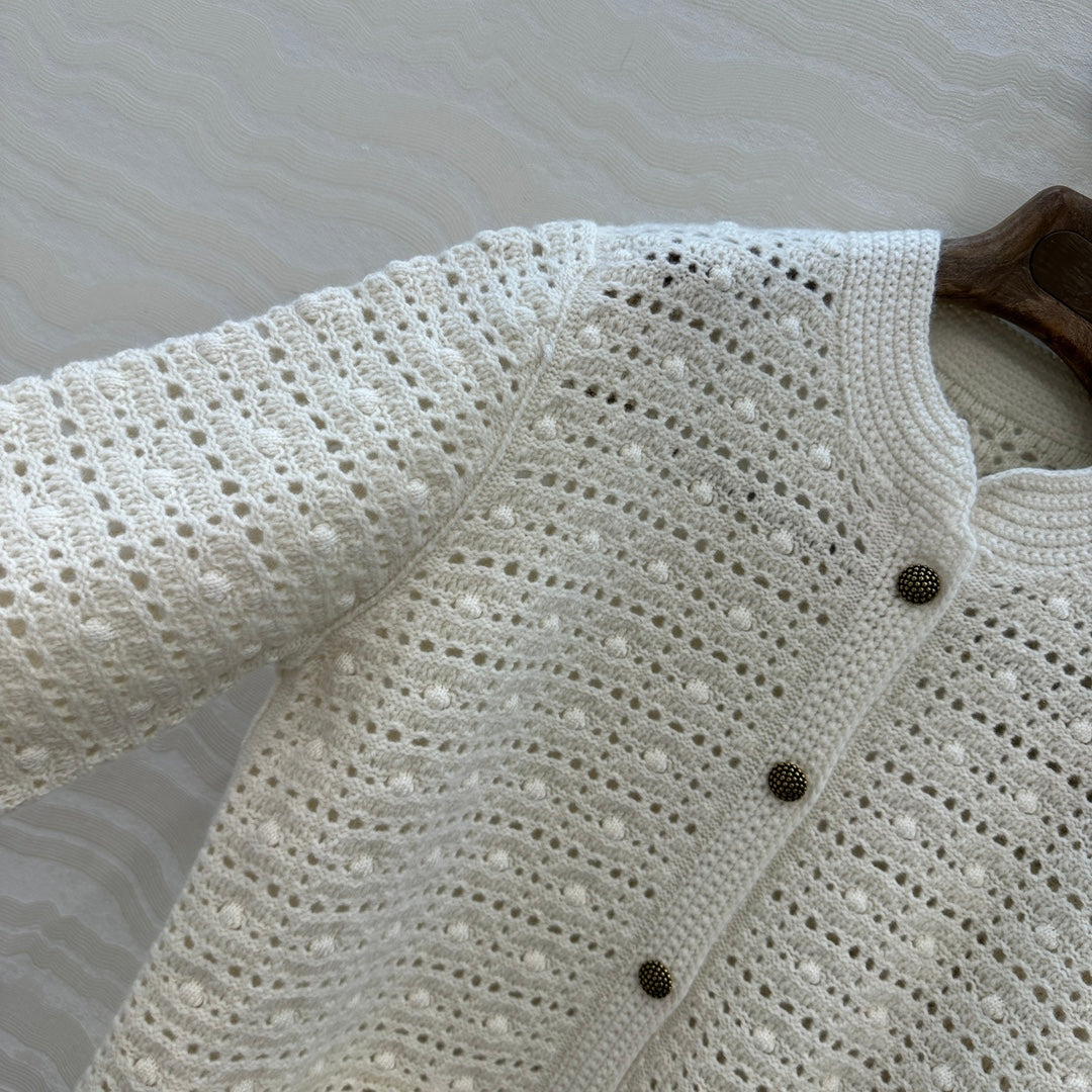 LP AROLA CROCHETED CARDIGAN IN WHITE WOOL