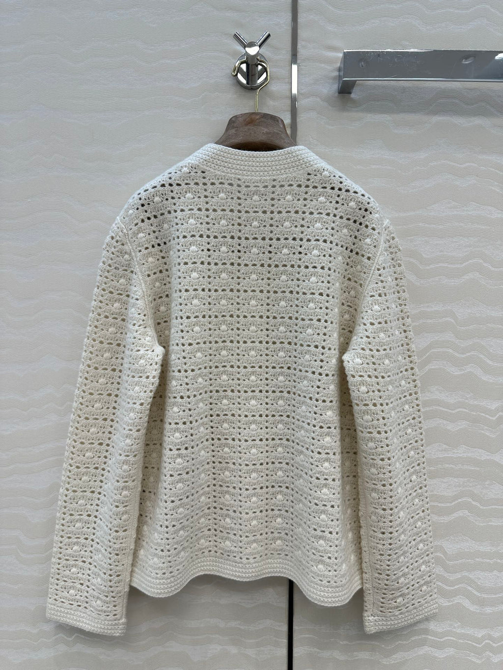 LP AROLA CROCHETED CARDIGAN IN WHITE WOOL