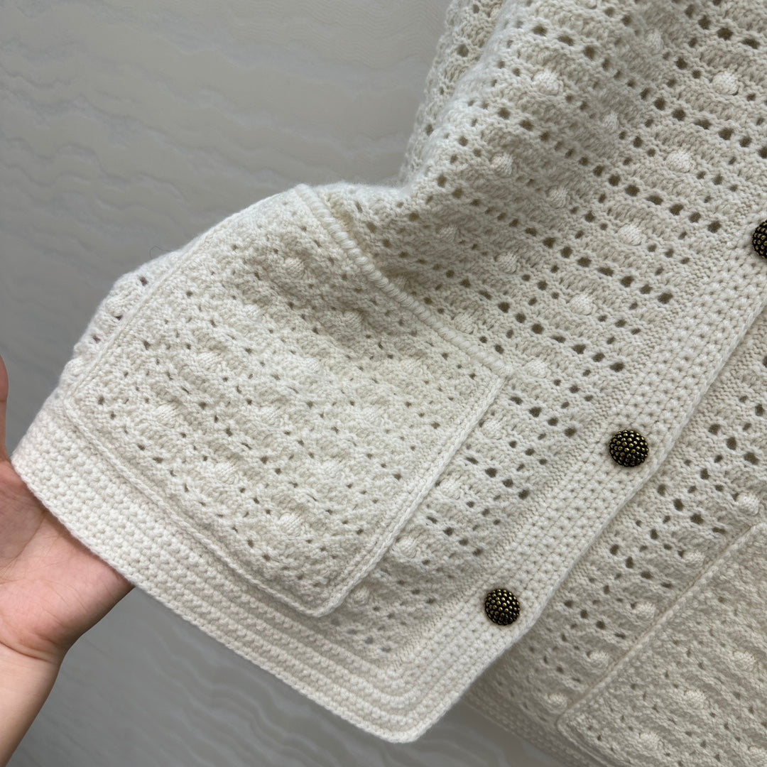 LP AROLA CROCHETED CARDIGAN IN WHITE WOOL