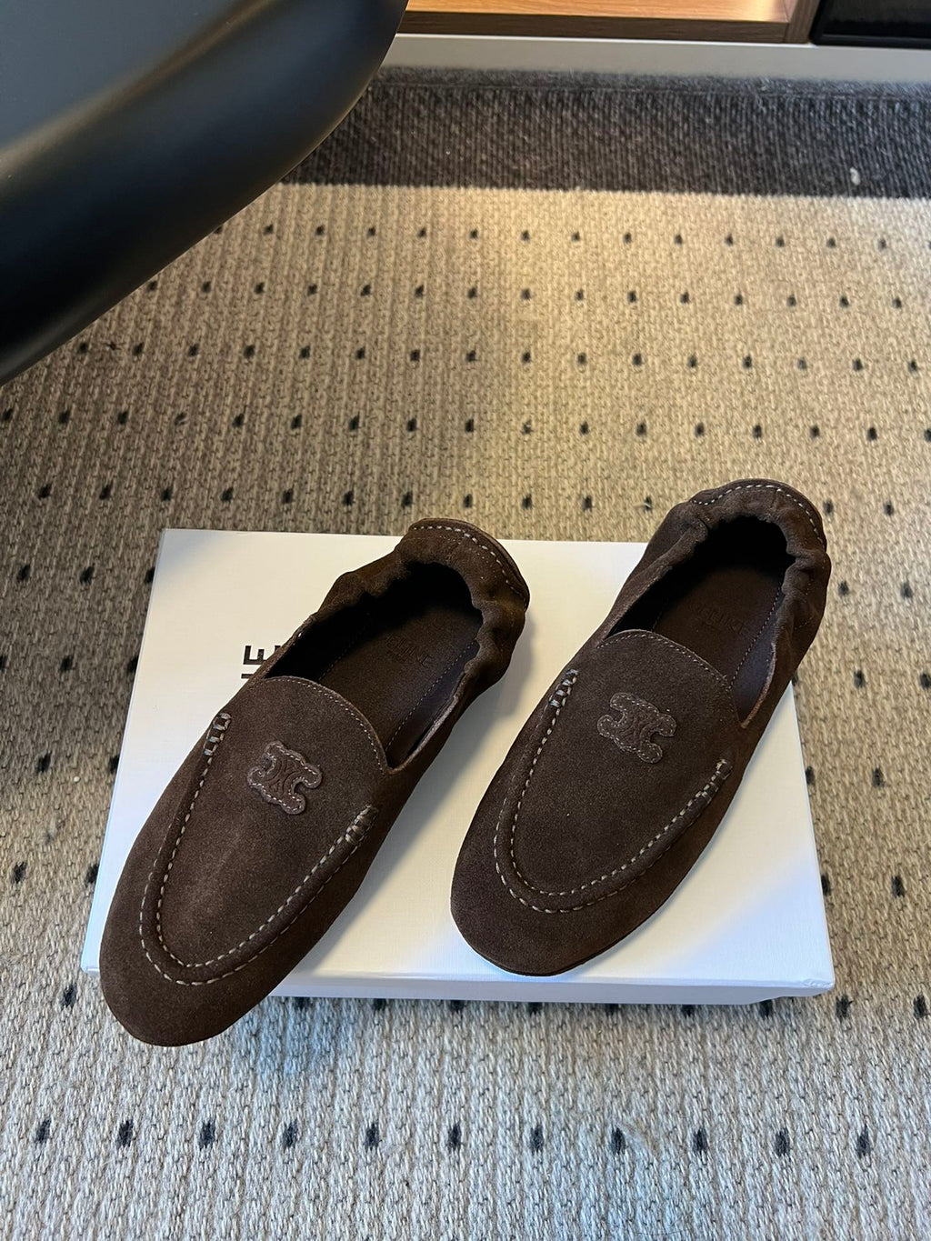 CELINE 25S LOAFERS FLAT IN DARK BROWN SUEDE