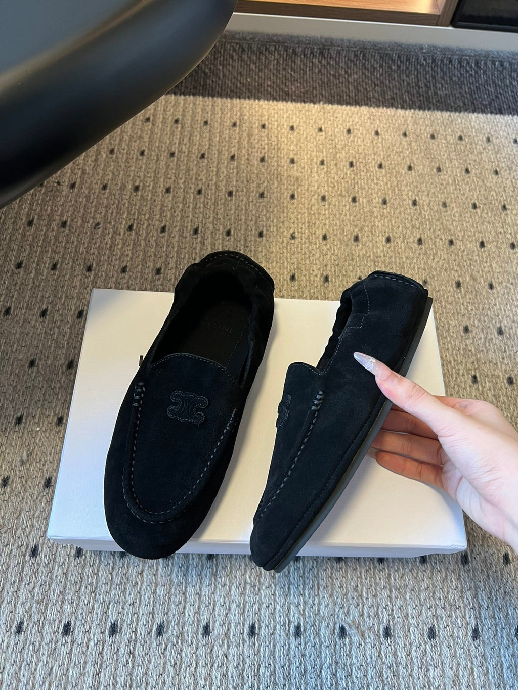 CELINE 25S LOAFERS FLAT IN BLACK SUEDE
