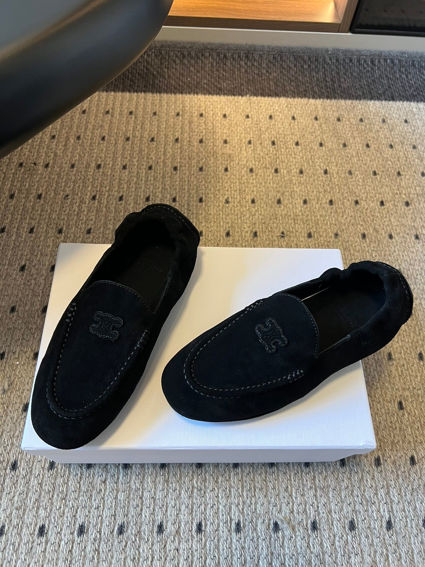 CELINE 25S LOAFERS FLAT IN BLACK SUEDE