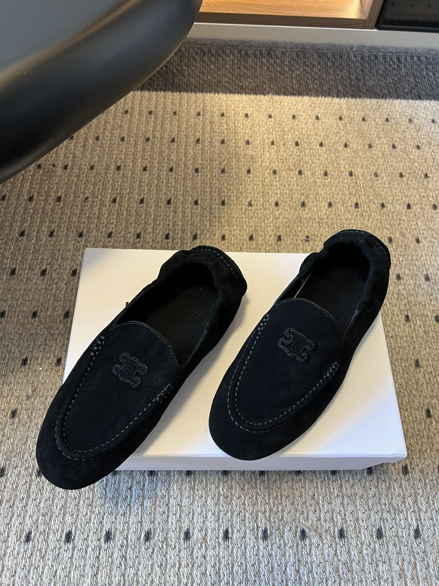 CELINE 25S LOAFERS FLAT IN BLACK SUEDE