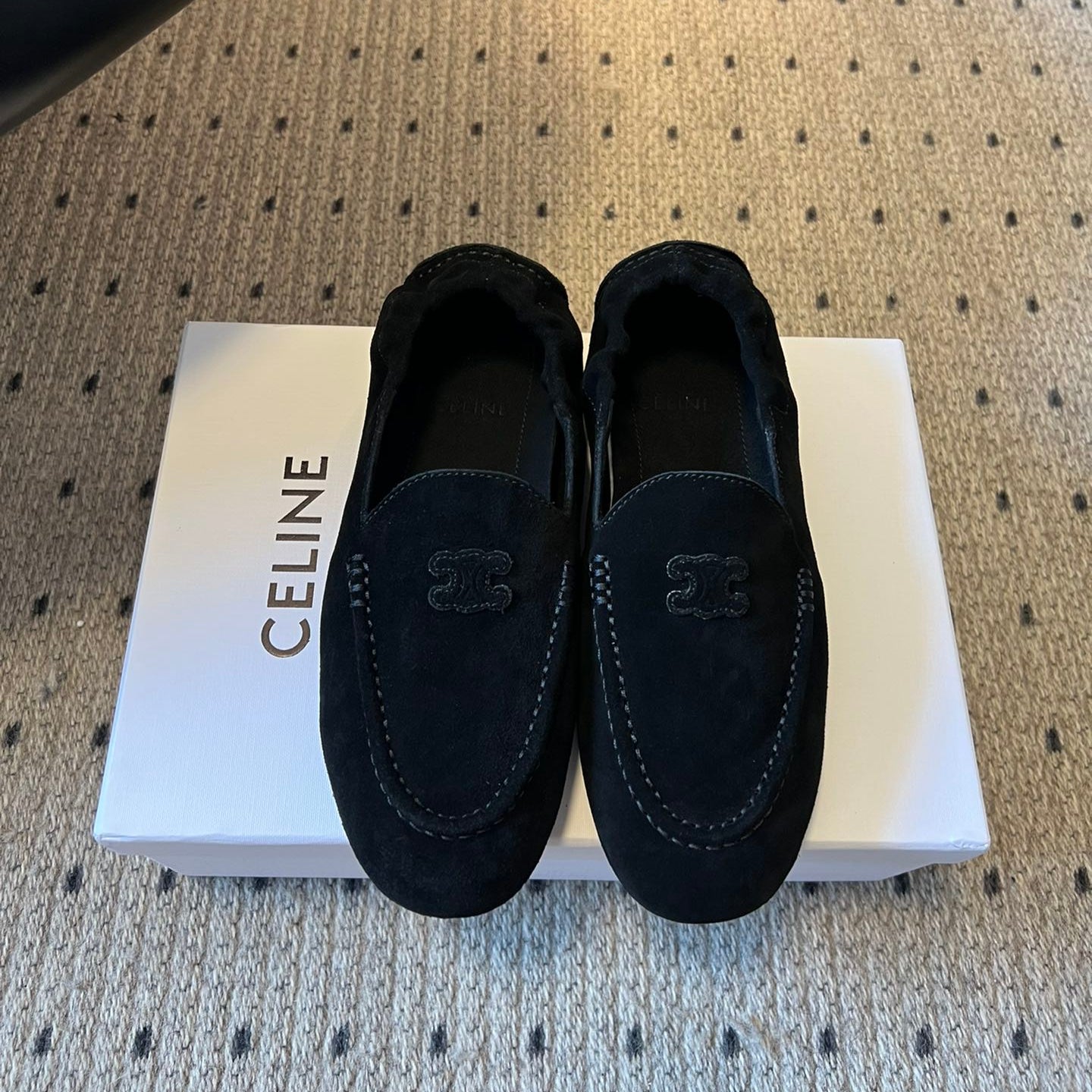 CELINE 25S LOAFERS FLAT IN BLACK SUEDE