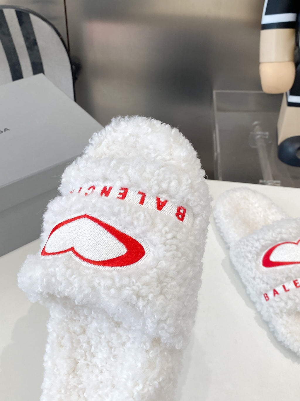 BALENCIAGA 25S FLAT SLIPPERS IN WHITE WOOL