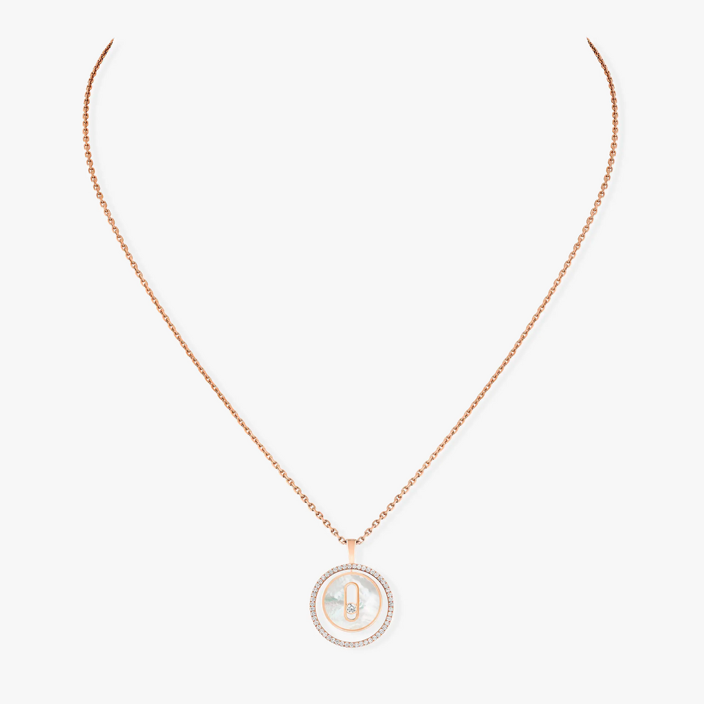 LUCKY MOVE 1 DIAMOND WHITE MOTHER OF PEARL PINK GOLD DIAMOND NECKLACE