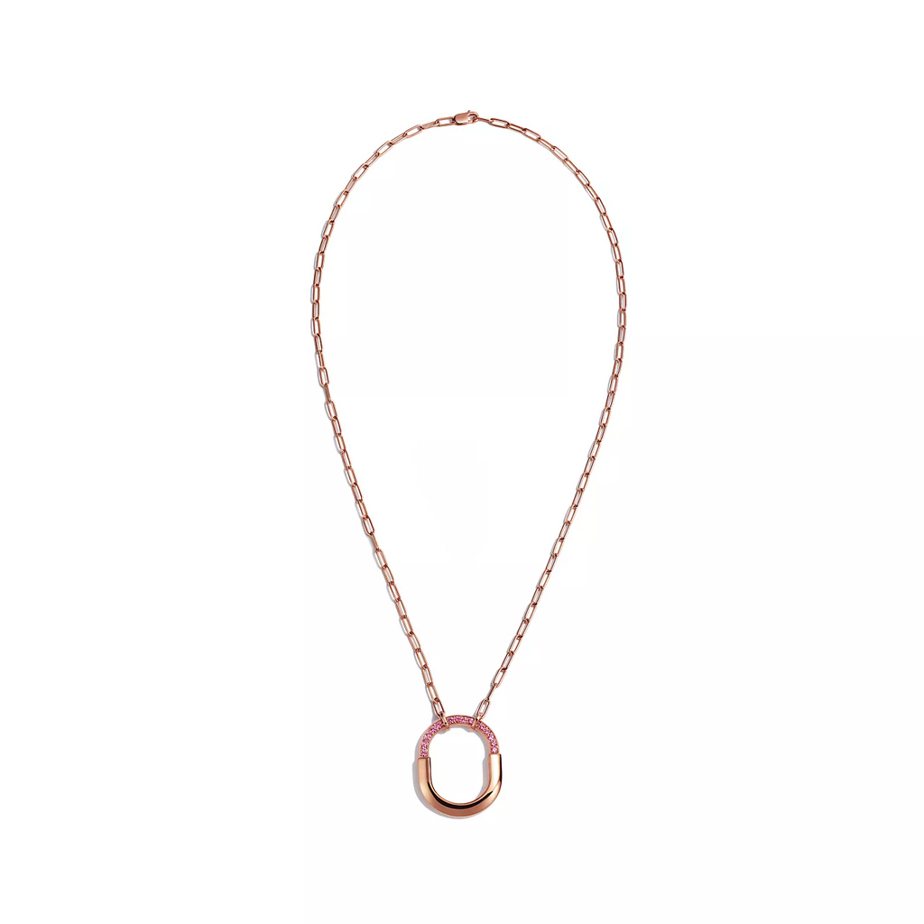 LOCK MEDIUM PENDANT PINK DIAMOND PINK GOLD NECKLACE
